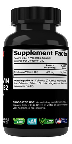 Vitabod Vitamina B2 (riboflavina) 400 Mg 240 Cápsulas Vegeta