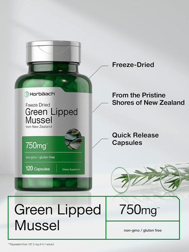 Mexilhão De Lábios Verdes Horbäach | 750mg | 120 Cápsulas | - Imagem 2