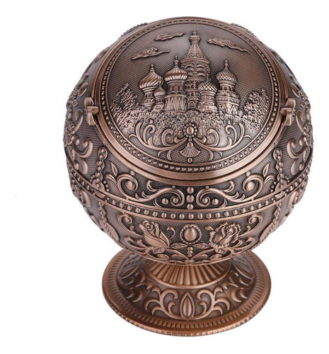 Cinzeiro Redondo Metal Vintage Bronze Vermelho - Imagem 9