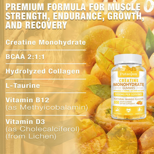 Putaojun Creatina Monohidratada Com Vitamina D3 E B12 | Goma - Imagem 5