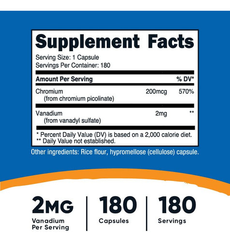 Suplemento Nutricost Vanádio + Cromo 2 Mg 180 Cápsulas - Imagem 2