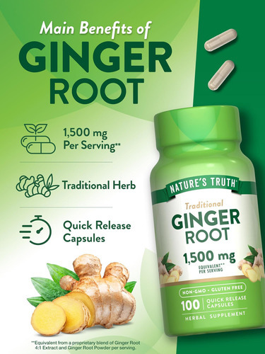 Cápsulas De Raiz De Gengibre Natures Truth | 1.500mg | 100 C - Imagem 5