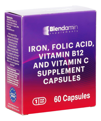 Blendamin Ferro Bisglicinato Ferroso Com Vitaminas B12 Ciano - Imagem 3