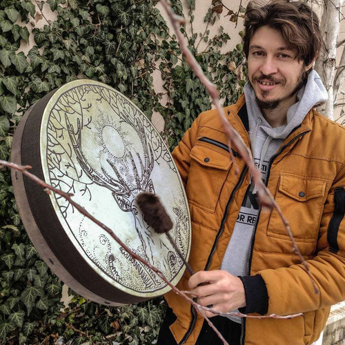 Grande Tambor Shaman Com Baqueta Feito À Mão - Imagem 4