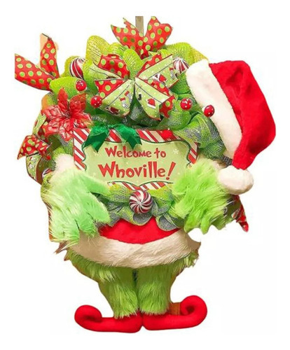 Guirlanda De Natal Grinch, Decoração De Grinalda De Porta De - Imagem 3