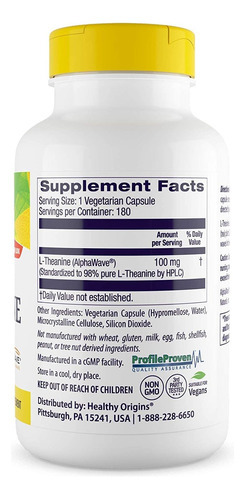 Healthy Origins L-theanine (alphawave), 100 Mg - Suporte Ao - Imagem 2
