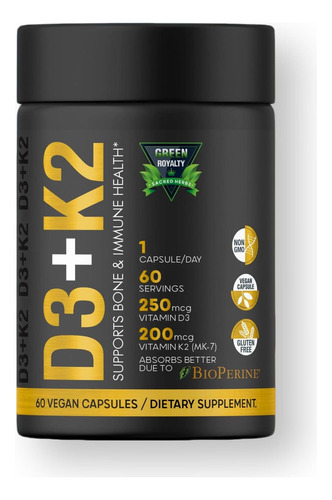 Green Royalty Vitamina Diu + K2 200mcg Soft-gels | 2 Em 1 D3