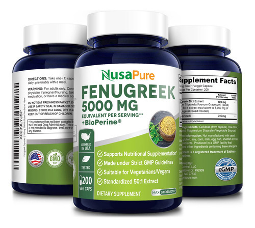 Suplemento Nusapure Fenugreek 5000 Mg 200 Cápsulas Vegetais - Imagem 4