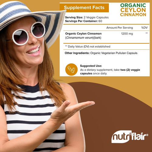 Suplemento Orgânico De Canela Do Ceilão Nutriflair 1200 Mg, - Imagem 5