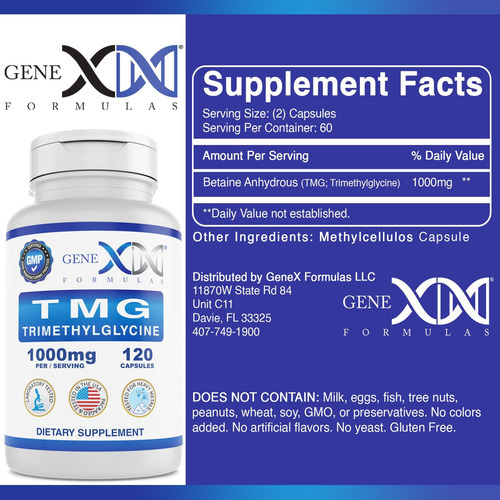 Suplemento Genex Tmg 1000mg Betaína Anidra 120 Cápsulas - Imagem 4