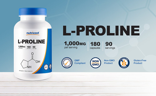 Suplemento Nutricost L-prolina 1000 Mg 180 Cápsulas - Imagem 5