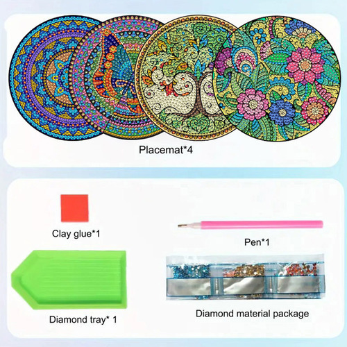 P35e 4peças Mesa Madeira Com Mandala Pintura De Diamante - Imagem 5