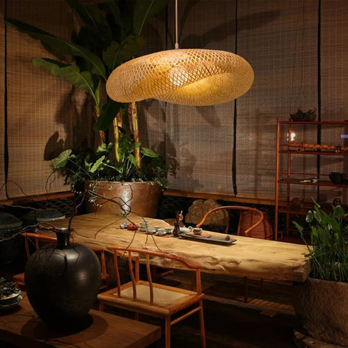Luminária Pendente Led De Tecelagem De Bambu, Candelabro Sus - Imagem 6