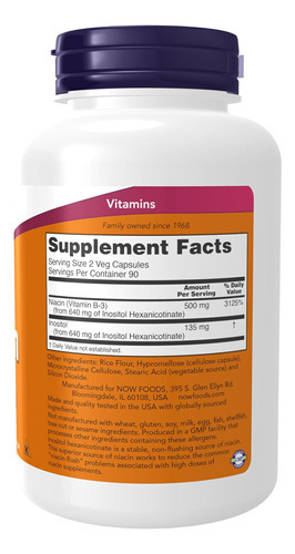 Now Foods Supplements, Niacina (vitamina B-3) 250 Mg, Sem De - Imagem 2