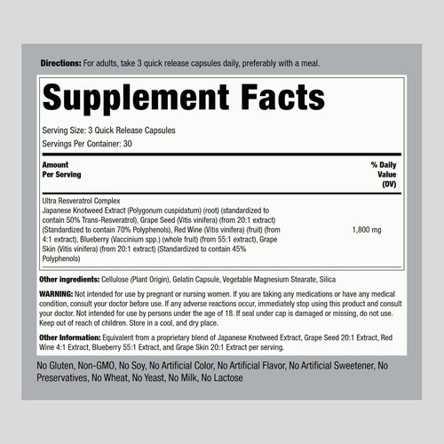 Complexo De Resveratrol De Rocha De Tubulação 1800 Mg | 90 C - Imagem 2