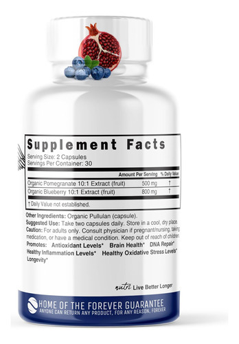 Suplemento De Romã De Mirtilo Orgânico Nutri 1300 Mg - Com 8