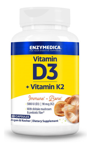 Enzymedica, Vitamina Orgânica D3 + K2, 5.000 Ui De Vit D3 E