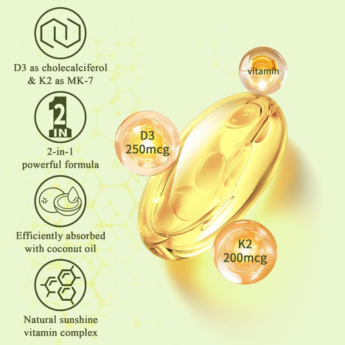 Letscol 2 Em 1 Suplemento De Vitamina D3 K2 Softgel, Vitamin - Imagem 4