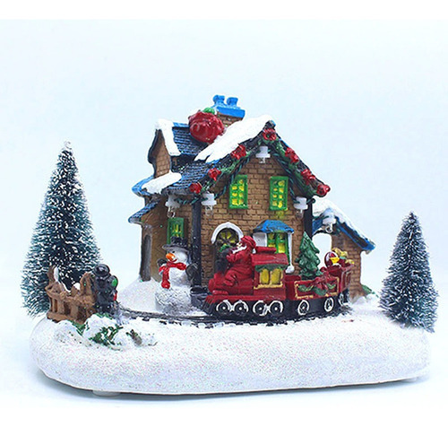 Casa De Natal Aldeia Artesanato Acendem Led Neve Miniatura - Imagem 6