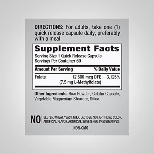 Piping Rock L-metilfolato 7,5 Mg | 60 Cápsulas | Suplemento - Imagem 2