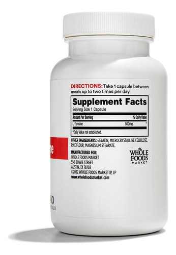 Whole Foods Market, L Tirosina 500mg, 100 Cápsulas - Imagem 2