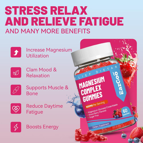 Eazgoo Magnésio Gummies 800mg - Vitamina D3, C, B6, B12 E Co - Imagem 6