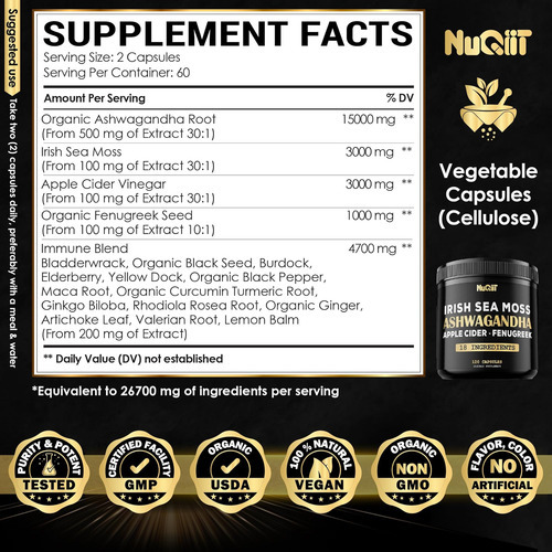 Nuqiit Organic Ashwangdha Capsules Mg Irish Sea Moss 3000mg - Imagem 7