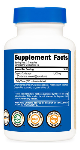 Suplemento Cápsulas De Cogumelos Nutricost Cordyceps 1100mg - Imagem 6