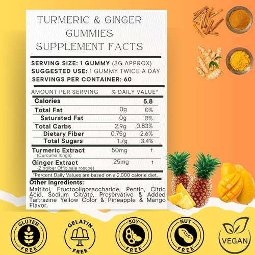 Sohm Açafrão Gummies Com Gengibre, 60 Ajuda Individualmente - Imagem 4