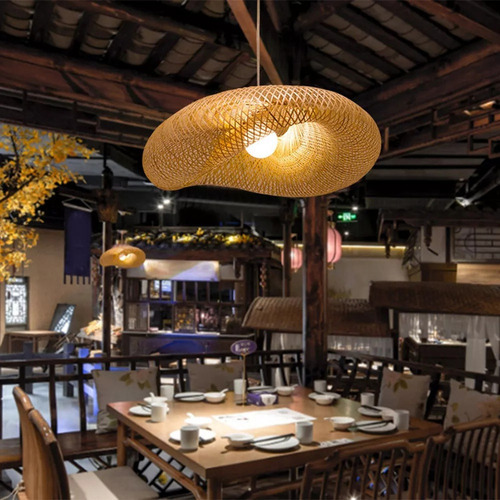 Luminária Pendente Led De Tecelagem De Bambu, Candelabro Sus - Imagem 5