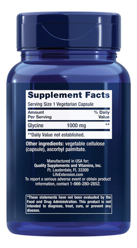 Extensão Da Vida Glicina, 1000 Mg, Aminoácido Que Promove So - Imagem 2