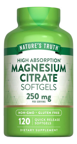 Natures Magnésio Citrato Softgels | 250mg | 120 Contagem | A