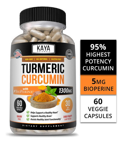 Kaya Naturals Turmeric Platinum, 60 Cápsulas, Bioperina, Sup - Imagem 2