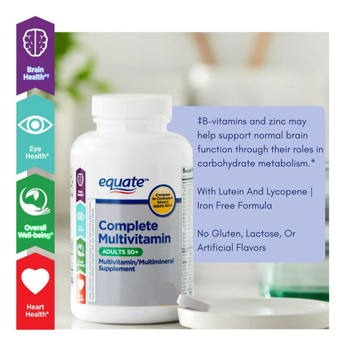 Equate Adult 50+ One Daily Complete Multivitamin Multiminera - Imagem 3