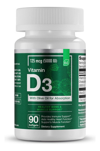 Essential Elements D3 Vitamins 5000 Ui Softgels Com Azeite P
