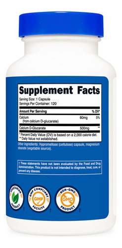 Suplemento Nutricost D-glucarato De Cálcio 500 Mg 120 Cápsul - Imagem 6