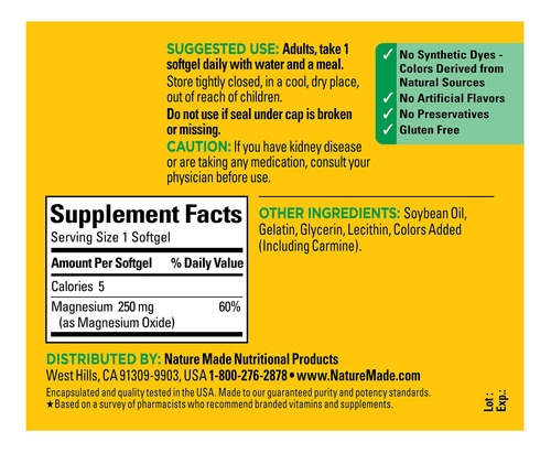 Suplemento Dietético Nature Made Magnésio 250mg 90 Cápsulas - Imagem 6