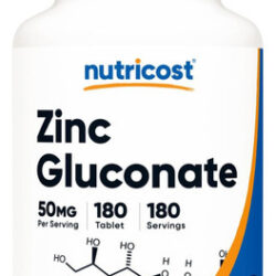 Gluconato De Zinco Nutricost 50 Mg, 180 Comprimidos - Sem Og