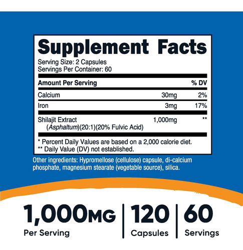 Cápsulas De Extrato De Shilajit Nutricost 1.000 Mg 120 Cápsu - Imagem 3