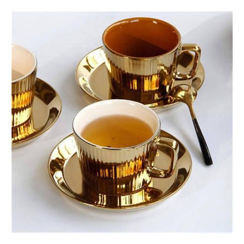 Conjunto De Xícara E Pires De Chá/café De Luxo Dourado - Imagem 9