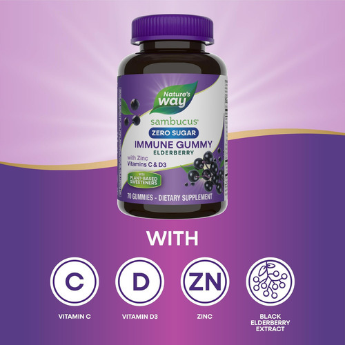 Gomas Imunes Sambucus Zero Sugar Da Natures Way, Suporte I - Imagem 3