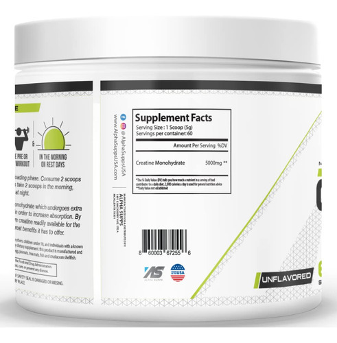 Creatina Monohidratada Em Pó Alpha Supps 300g - 60 Porções - Imagem 2