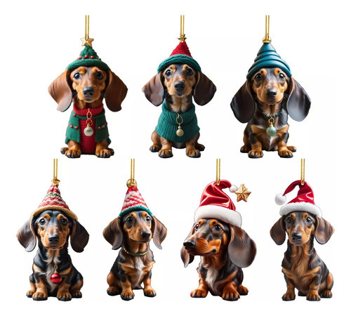 Enfeites Acrílicos De Natal Dachshund, 7 Peças, - Imagem 2