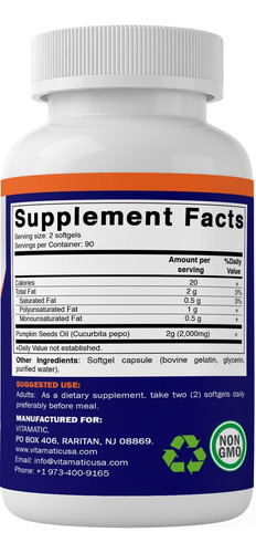 Suplemento Vitamático De Óleo De Semente De Abóbora 2000mg S - Imagem 3