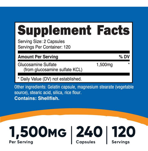 Suplemento Nutricost Sulfato De Glucosamina 750 Mg 240 Cápsu - Imagem 3