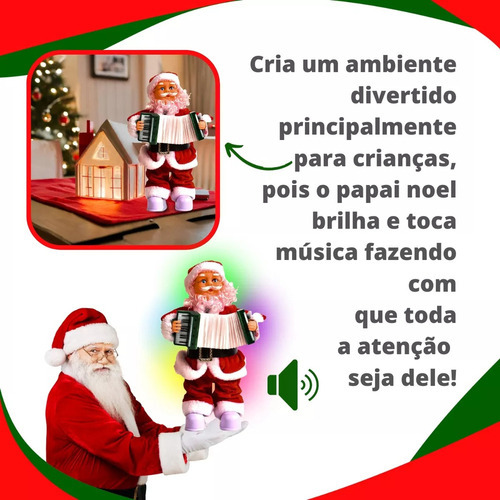 Papai Noel Musical Com Sanfona Movimento E Luz 20x17cm Natal - Imagem 6