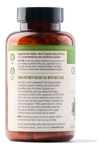 Cápsulas De Extrato De Chá Verde Naturewise 1000 Mg - 50% Eg - Imagem 5