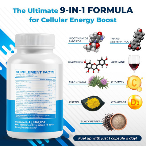 Nurafuse Liposomal Nad+ Trans-resveratrol 6000mg Com Vinho T - Imagem 4