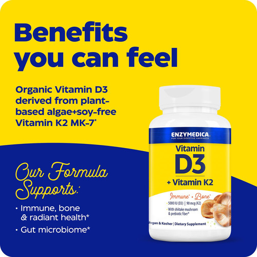 Enzymedica, Vitamina Orgânica D3 + K2, 5.000 Ui De Vit D3 E - Imagem 2