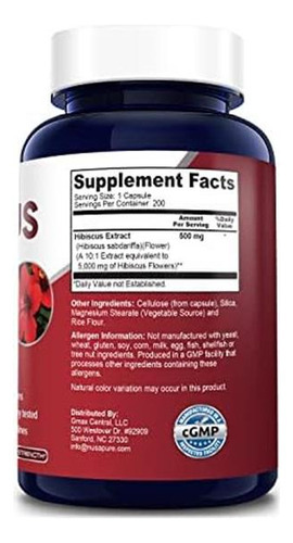 Flor De Hibisco Nusapure 5000 Mg 200 Cápsulas Vegetarianas - Imagem 2